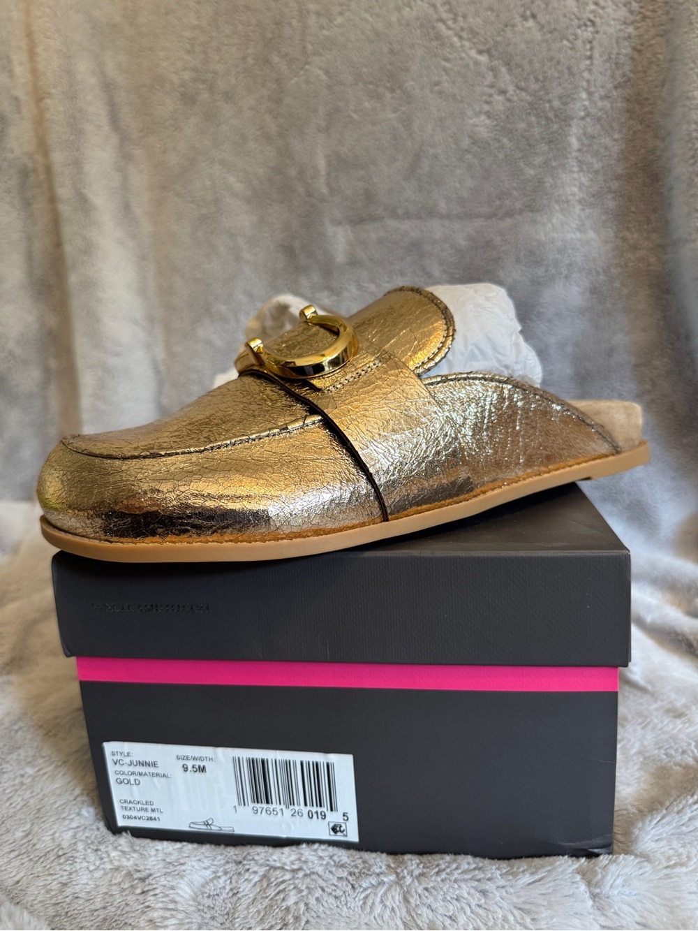 Vince Camuto Metallic Gold Slip-On Mule with Buckle